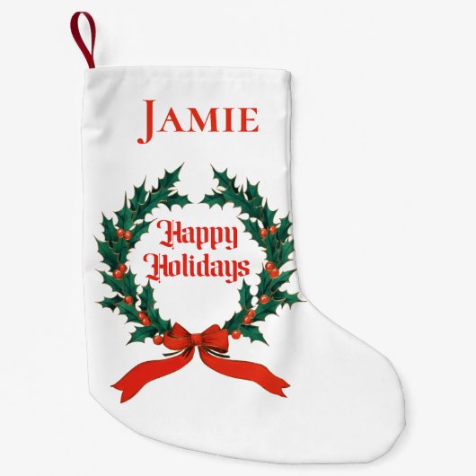 Happy Holidays Vintag Heiliger Weihnachtskranz Kleiner Weihnachtsstrumpf (Vorderseite)