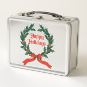 Happy Holidays Vintag Heiliger Weihnachtskranz Metall Brotdose (Vorderseite)