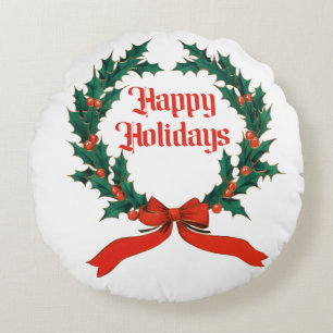 Happy Holidays Vintag Heiliger Weihnachtskranz Rundes Kissen