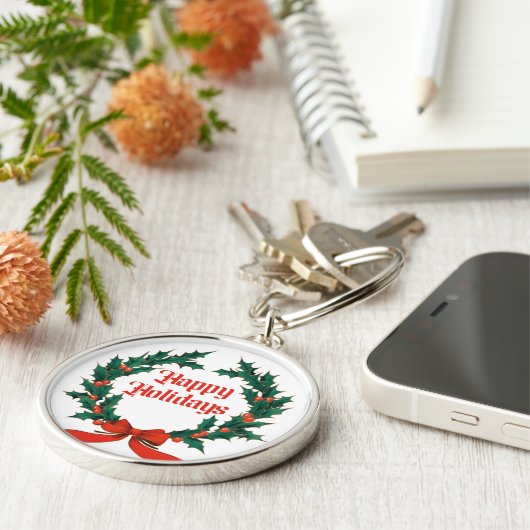 Happy Holidays Vintag Heiliger Weihnachtskranz Schlüsselanhänger (Seite)