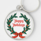 Happy Holidays Vintag Heiliger Weihnachtskranz Schlüsselanhänger (Vorne)