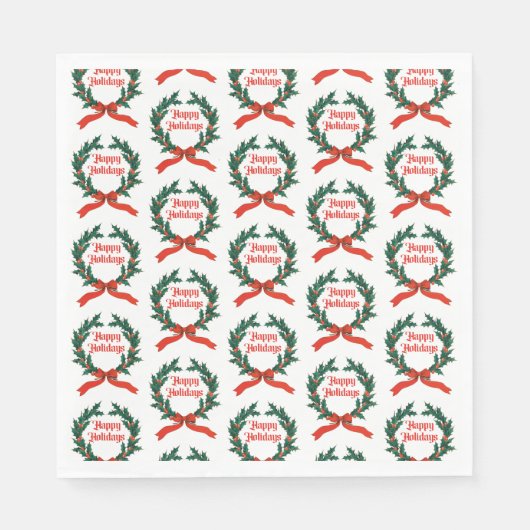 Happy Holidays Vintag Heiliger Weihnachtskranz Serviette (Vorderseite)