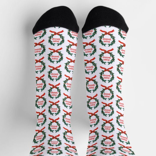 Happy Holidays Vintag Heiliger Weihnachtskranz Socken (Oben)