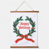 Happy Holidays Vintag Heiliger Weihnachtskranz Wandteppich Mit Holzrahmen (Vorderseite)