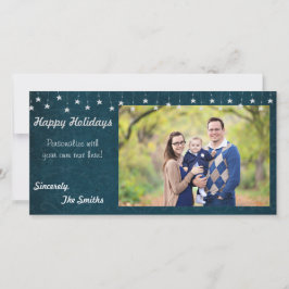 Happy Holidays Vintag Star Lights Blue 8x4 Feiertagskarte