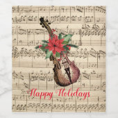 Happy Holidays Vintag Violin and Sheet Music Weinetikett (Einzelnes Label)