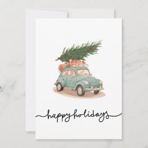 Happy Holidays Vintage Auto Niedlicher Cartoon Feiertagskarte