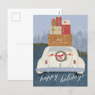 Happy Holidays Vintage Car mit Geschenken Postkart Feiertagspostkarte