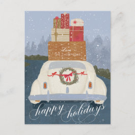 Happy Holidays Vintage Car mit Geschenken Postkart Feiertagspostkarte