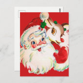 HAPPY HOLIDAYS | Vintager Santa & Rudolph Postkarte (Vorne/Hinten)
