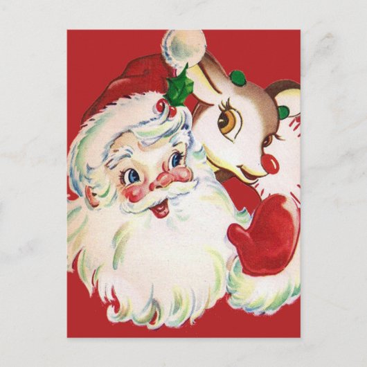 HAPPY HOLIDAYS | Vintager Santa & Rudolph Postkarte (Vorderseite)