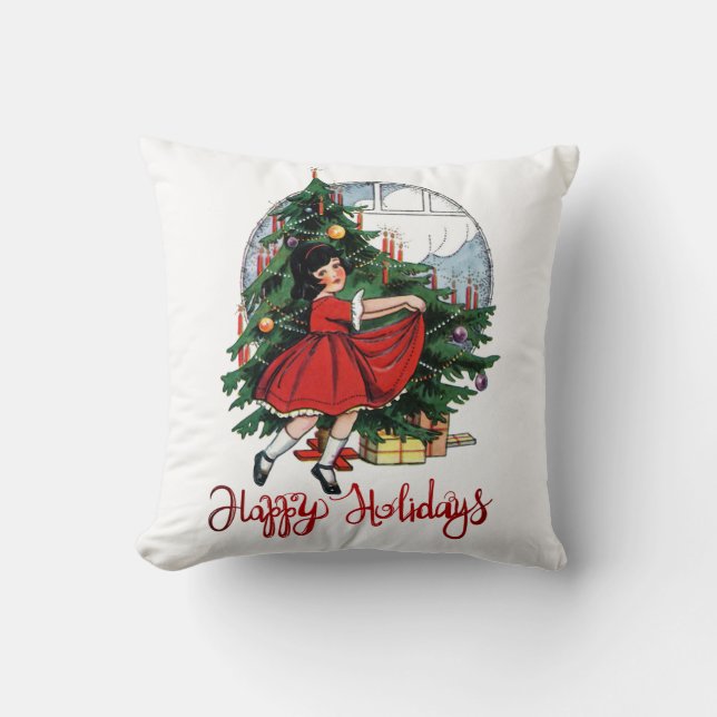 Happy Holidays, Vintages Pine Tree Little Girl Kissen (Vorderseite)