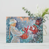 HAPPY HOLIDAYS | Vintages Wintermädchen und Eichhö (Stehend Vorderseite)