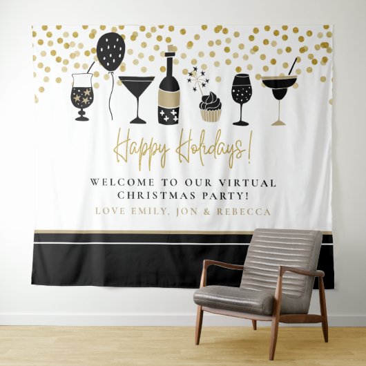 Happy Holidays Virtual Party Hintergrundnamen Wandteppich (Beispiel (Horizontal))