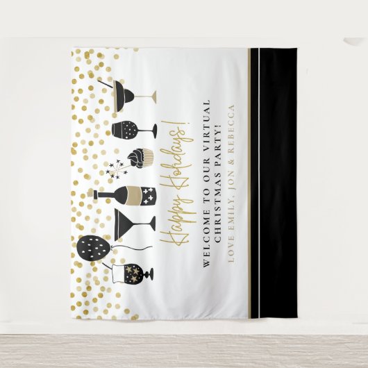 Happy Holidays Virtual Party Hintergrundnamen Wandteppich (Vorderseite)