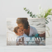 Happy Holidays vom Strand Foto Ferienkarte Karte (Stehend Vorderseite)