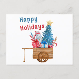 Happy Holidays Wagon mit Snowman Feiertagspostkarte