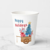 Happy Holidays Wagon mit Snowman Pappbecher (Vorderseite)