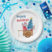 Happy Holidays Wagon mit Snowman Pappteller (Party)
