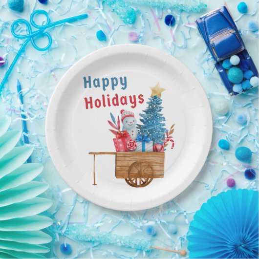 Happy Holidays Wagon mit Snowman Pappteller (Party)