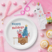Happy Holidays Wagon mit Snowman Pappteller (Party)