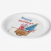 Happy Holidays Wagon mit Snowman Pappteller (Schrägansicht)