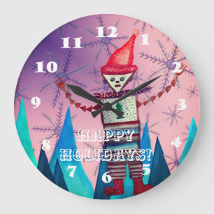 Happy Holidays Wall Clock Große Wanduhr