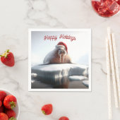 Happy Holidays Walrus Tragen einer Weihnachtsmannm Serviette (Beispiel)