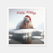 Happy Holidays Walrus Tragen einer Weihnachtsmannm Serviette (Vorderseite)