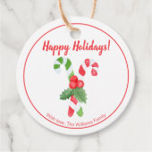 Happy Holidays | Wasserfarbe Candy Cane Weihnachte Geschenkanhänger (Vorderseite)
