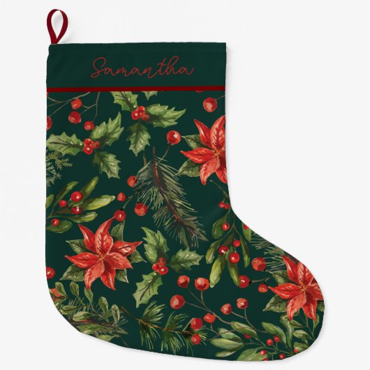 Happy Holidays Watercolor Botanical Personalized Großer Weihnachtsstrumpf (Vorderseite)