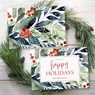 Happy Holidays Watercolor Floral Feiertagskarte