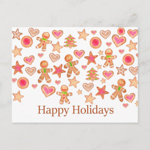 Happy Holidays watercolor gingerbread cookies Postkarte