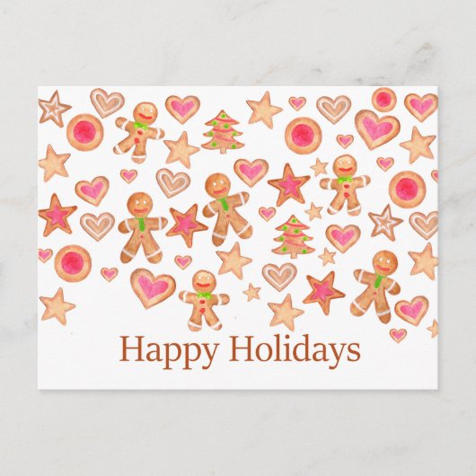 Happy Holidays watercolor gingerbread cookies Postkarte (Vorderseite)