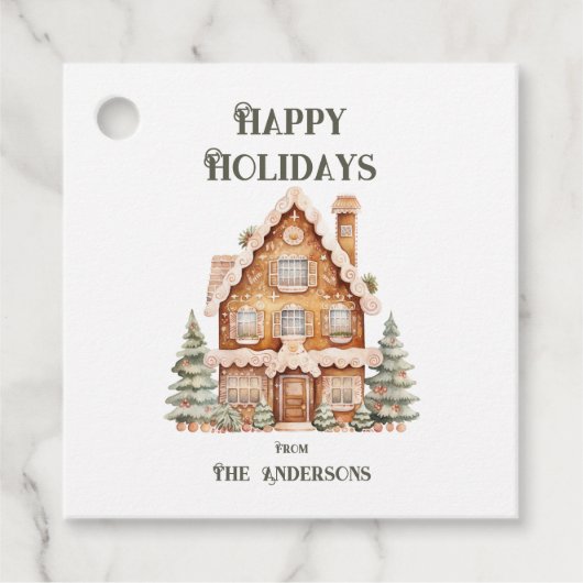 Happy Holidays Watercolor House Personalized  Geschenkanhänger (Vorderseite)