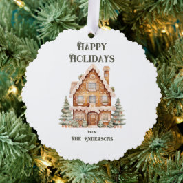 Happy Holidays Watercolor House Personalized Ornament Karte