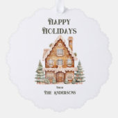 Happy Holidays Watercolor House Personalized  Ornament Karte (Rückseite)