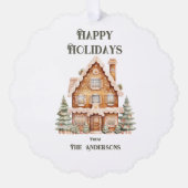 Happy Holidays Watercolor House Personalized  Ornament Karte (Vorderseite)