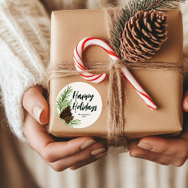 Happy Holidays Watercolor Pine Winter Grüne Runder Aufkleber