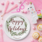 Happy Holidays Watercolor Pine Wreath Pappteller (Party)