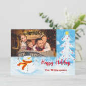 Happy Holidays Watercolor Snowman Foto Weihnachten (Stehend Vorderseite)