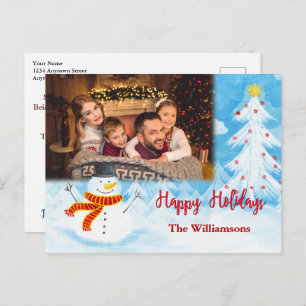 Happy Holidays Watercolor Snowman Foto Weihnachten Postkarte