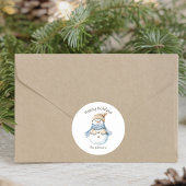 Happy Holidays Watercolor Snowman Name Runder Aufkleber
