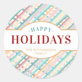 Happy Holidays Watercolor Streifen Weihnachten Runder Aufkleber