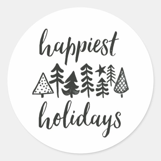 Happy Holidays Watercolor Weihnachtsbaumen Runde Runder Aufkleber (Vorderseite)