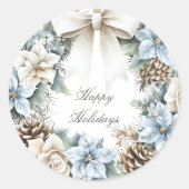 Happy Holidays Watercolor Weihnachtskranz Runder Aufkleber (Vorderseite)