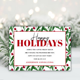 Happy Holidays Watercolor Winter Berries Business Feiertagskarte