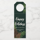 Happy Holidays Watercolor Winter Pine Flaschenanhänger (Vorderseite)