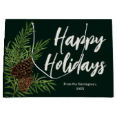 Happy Holidays Watercolor Winter Pine Green Große Geschenktüte (Vorderseite)