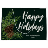 Happy Holidays Watercolor Winter Pine Green Große Geschenktüte (Rückseite)